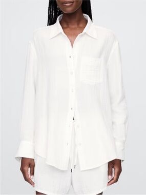 GAP Crinkle Gauze Button-Down Shirt Top Long Sleeve New Off White NWOT Size M